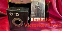 1940s Cord Box Camera 6×9 Format made in France with Case & Antique Sepia Photo