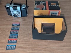 Kodak Pony II 35mm Camera Original Box And 7 exposure cards, strap, like unused