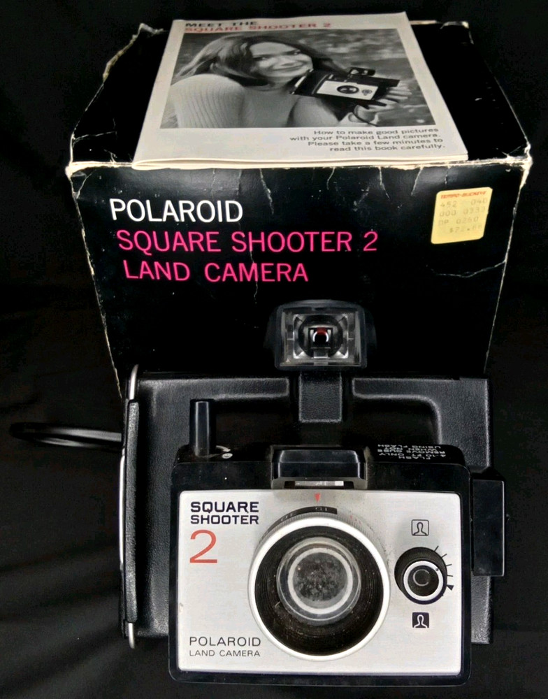 Vintage 1970s Polaroid Square Shooter 2 Black Land Camera With Original Box