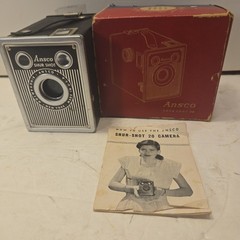 1940’s Vintage Ansco Shur Shot Box Camera With Box And Manual