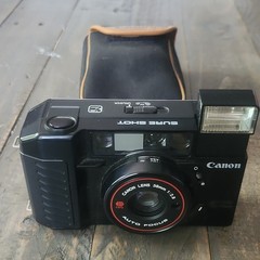 Canon Sure Shot 35mm Film Camera Black, Built-In Flash, 38mm f/2.8, Case