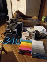 Vintage Polaroid Automatic 340 Land Camera Bundle Flash, Case, Strap Manual Bulb