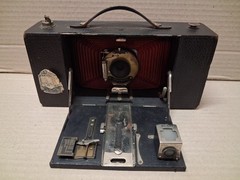 Vtg Kodak Number 3-A Folding Brownie Camera Model A Kodak Red Vent Brass Lens